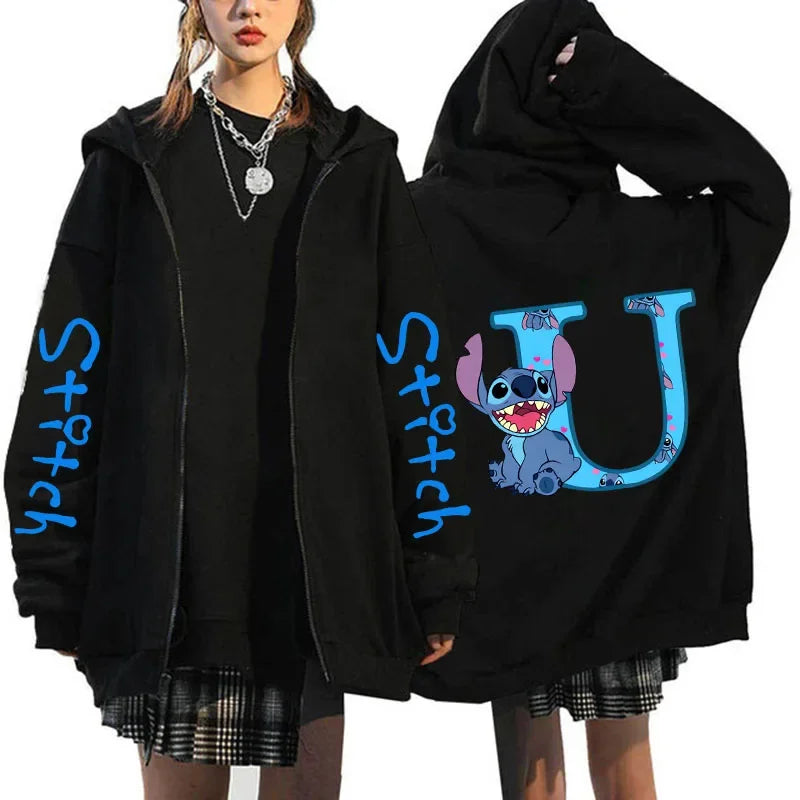 Hoody Sweatshirts Zip Up Dames Hoodies Schattige Rits Disney Lilo &amp; Stitch 26 Engelse Letters Print Hoodie Koppel Streetwear