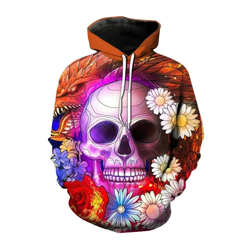 Nieuwe herfst Hip Hop Skull Hoodies 3D-geprinte Skull Streetwear Pullover Tops Lange mouwen Sweatshirts Heren Vrijetijdsmode Sweatshir